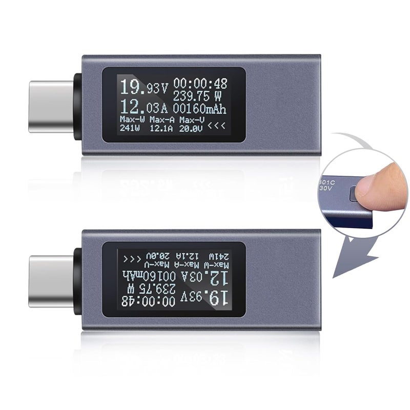 diymore USB C Power Meter, USB C Tester Power Meter,Type C Voltage and Current Tester Meter, Power Bank Capacity,Working Time Ammeter Voltmeter USB Cable Charger Detector LED Display, Gray - Image 5